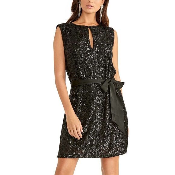 Rachel Roy Keyhole Front Sequin Dress size Medium in Black - NEW - Picture 1 of 12